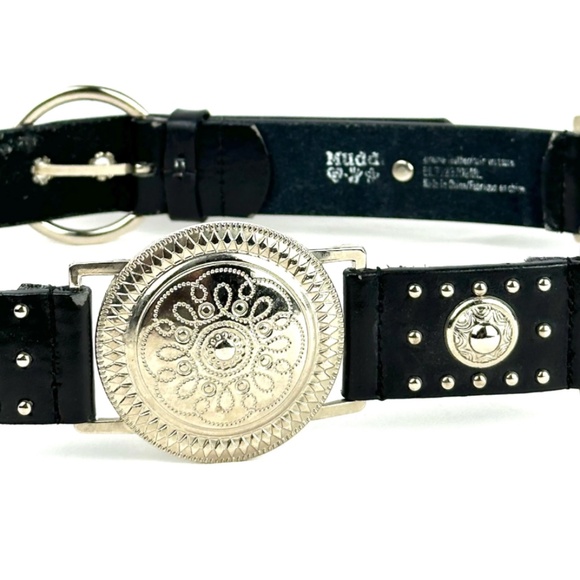 Vintage ‘Mudd’ Y2K Leather and Metal Silver Medallions Belt - Western - M/L - Picture 6 of 10